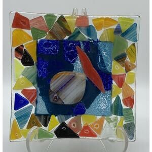 Fused Glass Fish Multi Color 5.5” Trinket Jewerly Dish